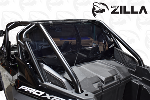 RZR PRO XP 4-seat rear polycarbonate tinted window with metal loop straps and center support bracket