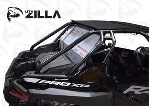 UTVZILLA tinted rear polycarbonate window for RZR PRO XP 2-seat model, with strap mounts and center support bracket