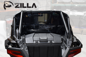 RZR PRO XP 4-seat rear polycarbonate tinted window with metal loop straps and center support bracket