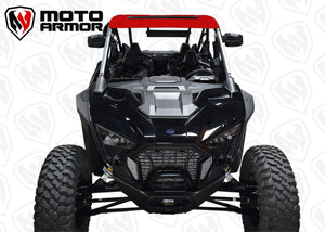 Red aluminum roof with dark tint sunroof for RZR PRO XP 4 and Turbo R 4, low-profile design, CNC machined for perfect fit