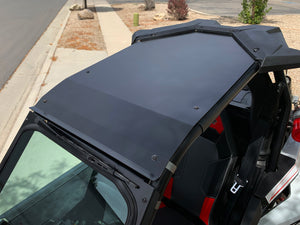 Black powder-coated aluminum roof with billet mounts and stainless steel bolts for Polaris RS1 models from 2018 to 2022