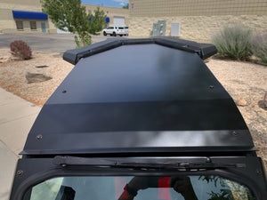 Black powder-coated aluminum roof with billet mounts and stainless steel bolts for Polaris RS1 models from 2018 to 2022