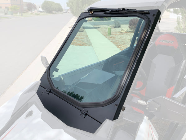 Polaris RS1 vented glass windshield with hand wiper and aluminum frame, DOT-certified, fits 2018–2022 RS1 models