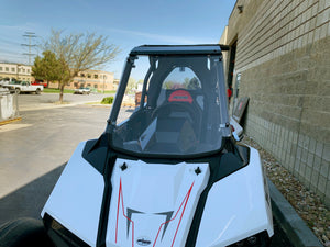 Hard-coated full polycarbonate windshield for Polaris RS1 with billet clamps and quick-release knobs