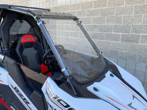 Hard-coated full polycarbonate windshield for Polaris RS1 with billet clamps and quick-release knobs