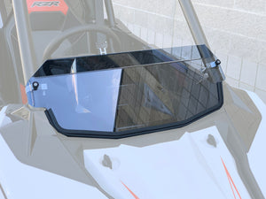 Hard coated polycarbonate half windshield for Polaris RS1 with billet clamps and quick-release knobs