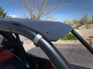 Black hard plastic roof for Polaris RS1, CNC cut with billet mounts and black stainless hardware for 2018–2022 RS1 models