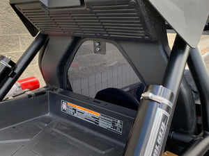 Polaris RS1 tinted rear window made from 3/16" polycarbonate with rubber seal and harness slot for factory snorkel setups