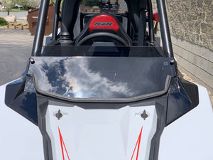 UTVZILLA tinted polycarbonate half windshield for Polaris RS1 with billet clamps and quick-release knobs