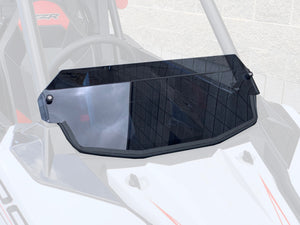 UTVZILLA clear polycarbonate half windshield for Polaris RS1 with billet mounts and quick-release knobs