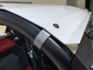 Grey anodized billet aluminum clamps with stainless hardware for UTV roll cages in 1.75", 1.87", and 2.0" sizes