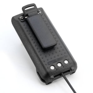 Rugged Radios GMR2 PLUS handheld radio running on a 12V battery eliminator plugged into a vehicle outlet