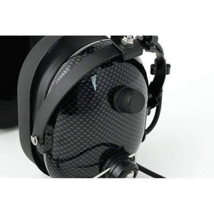 Rugged Radios H22 over-the-head two-way radio headset showing volume control and coiled cabling