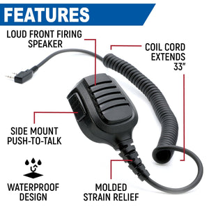 Rugged Radios waterproof hand speaker mic for handheld radios with a noise-canceling microphone