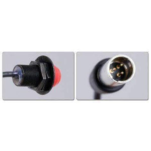 Rugged Radios hole mount PTT button close-up showing the 5/8 inch mounting thread and 1,000,000 cycle switch