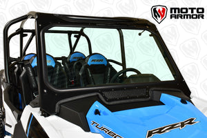 Moto Armor Full Glass Windshield for 2018–2021 Polaris RZR Turbo S – DOT Laminated Glass, CNC Aluminum Frame, Vents, Manual Wiper