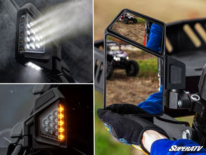 SuperATV Polaris dual section LED side-view mirrors with roll cage clamps, pair