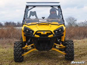 SuperATV flip windshield on a Can-Am Commander, edge detail