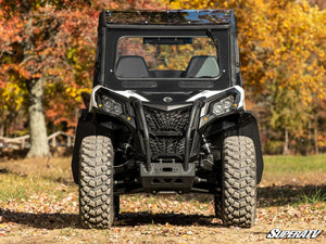 SuperATV glass windshield on a Can-Am Maverick, angle view