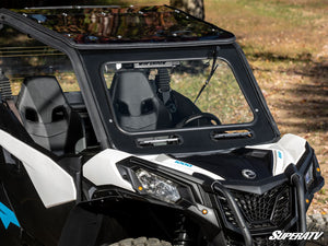 SuperATV glass windshield on a Can-Am Maverick, cab view