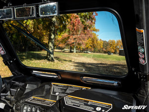 SuperATV glass windshield on a Can-Am Maverick, detail view