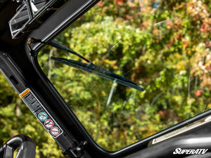 SuperATV glass windshield on a Can-Am Maverick, mounted view