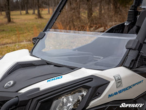 SuperATV half windshield on a Can-Am Maverick Trail, installed close-up