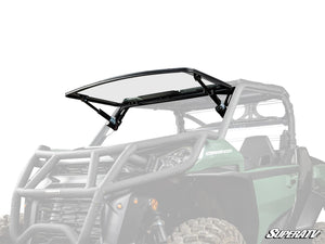 SuperATV MaxDrive power flip glass windshield on a Can-Am Commander, front view