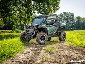 SuperATV MaxDrive power flip glass windshield on a Can-Am Commander, alternate angle