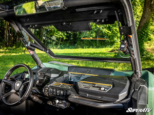 SuperATV MaxDrive power flip glass windshield on a Can-Am Commander, profile view