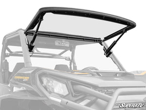 SuperATV MaxDrive power flip windshield on a Can-Am Commander, front view