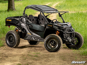SuperATV MaxDrive power flip windshield on a Can-Am Commander, angle view