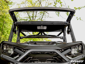 SuperATV MaxDrive power flip windshield on a Can-Am Commander, side view