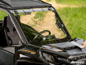 SuperATV MaxDrive power flip windshield on a Can-Am Commander, cab view