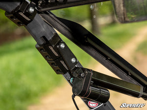 SuperATV MaxDrive power flip windshield on a Can-Am Commander, mounted view