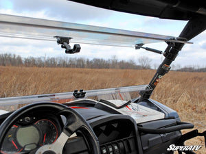 SuperATV flip windshield on a 2013-2018 Can-Am Maverick, angle view