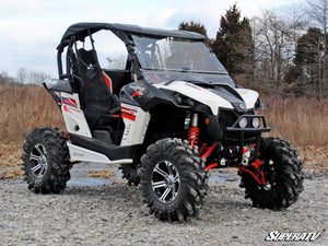 SuperATV flip windshield on a 2013-2018 Can-Am Maverick, side view