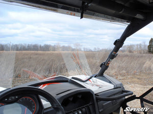 SuperATV full windshield on a 2013-2018 Can-Am Maverick, installed close-up