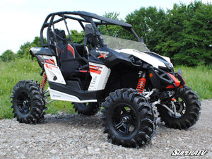 SuperATV half windshield on a 2013-2018 Can-Am Maverick, angle view