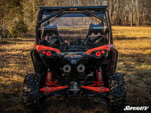 SuperATV rear windshield on a 2013-2018 Can-Am Maverick, angle view