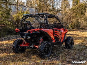 SuperATV rear windshield on a 2013-2018 Can-Am Maverick, detail view