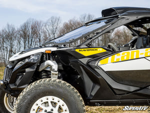 SuperATV flip windshield on a Can-Am Maverick R, cab view