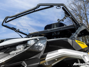 SuperATV flip windshield on a Can-Am Maverick R, detail view