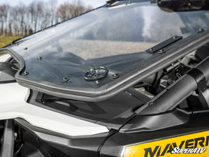 SuperATV flip windshield on a Can-Am Maverick R, mounted view