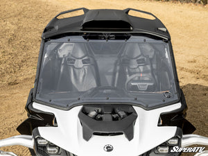 SuperATV full windshield on a Can-Am Maverick R, installed close-up