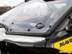 SuperATV full windshield on a Can-Am Maverick R, detail view
