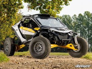 SuperATV glass windshield on a Can-Am Maverick R, angle view