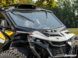 SuperATV glass windshield on a Can-Am Maverick R, detail view