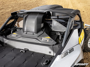 SuperATV rear windshield on a Can-Am Maverick R, installed close-up