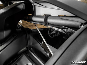 SuperATV rear windshield on a Can-Am Maverick R, detail view